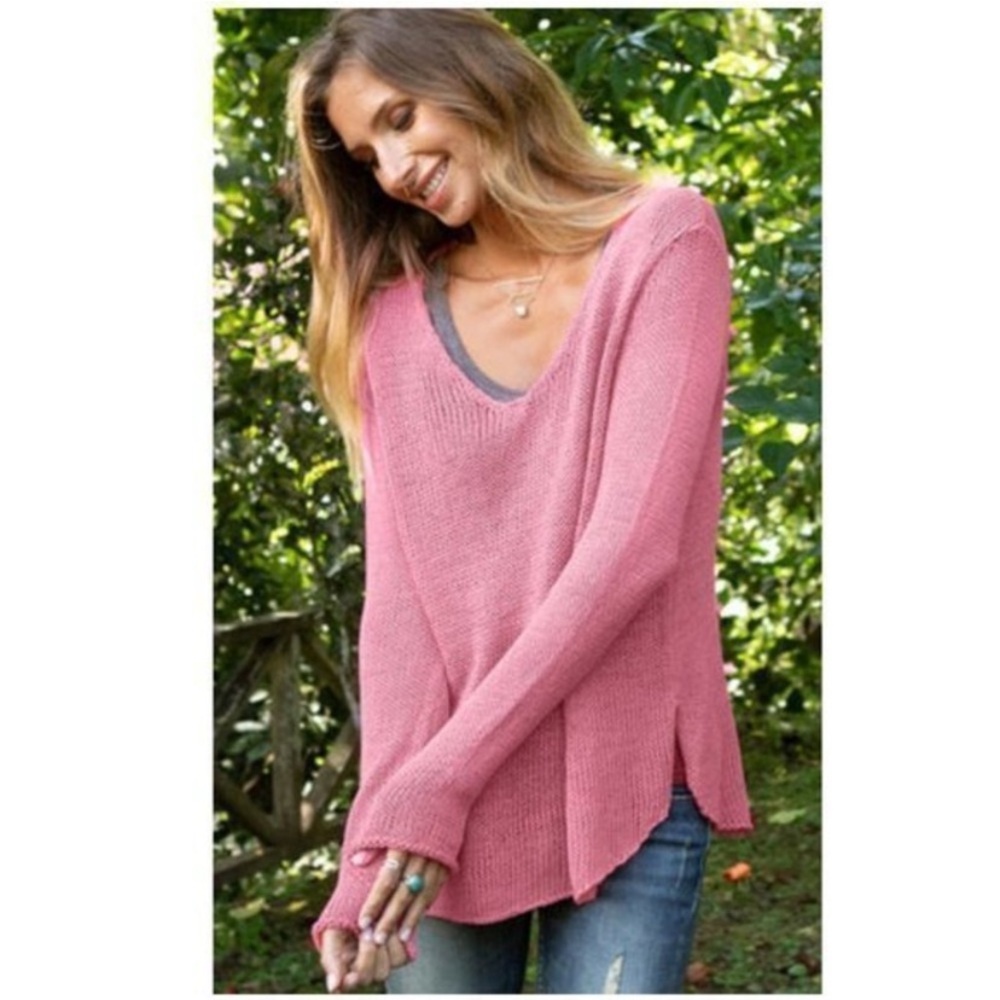 Wooden Ships Pink V-Neck Knit Sweater